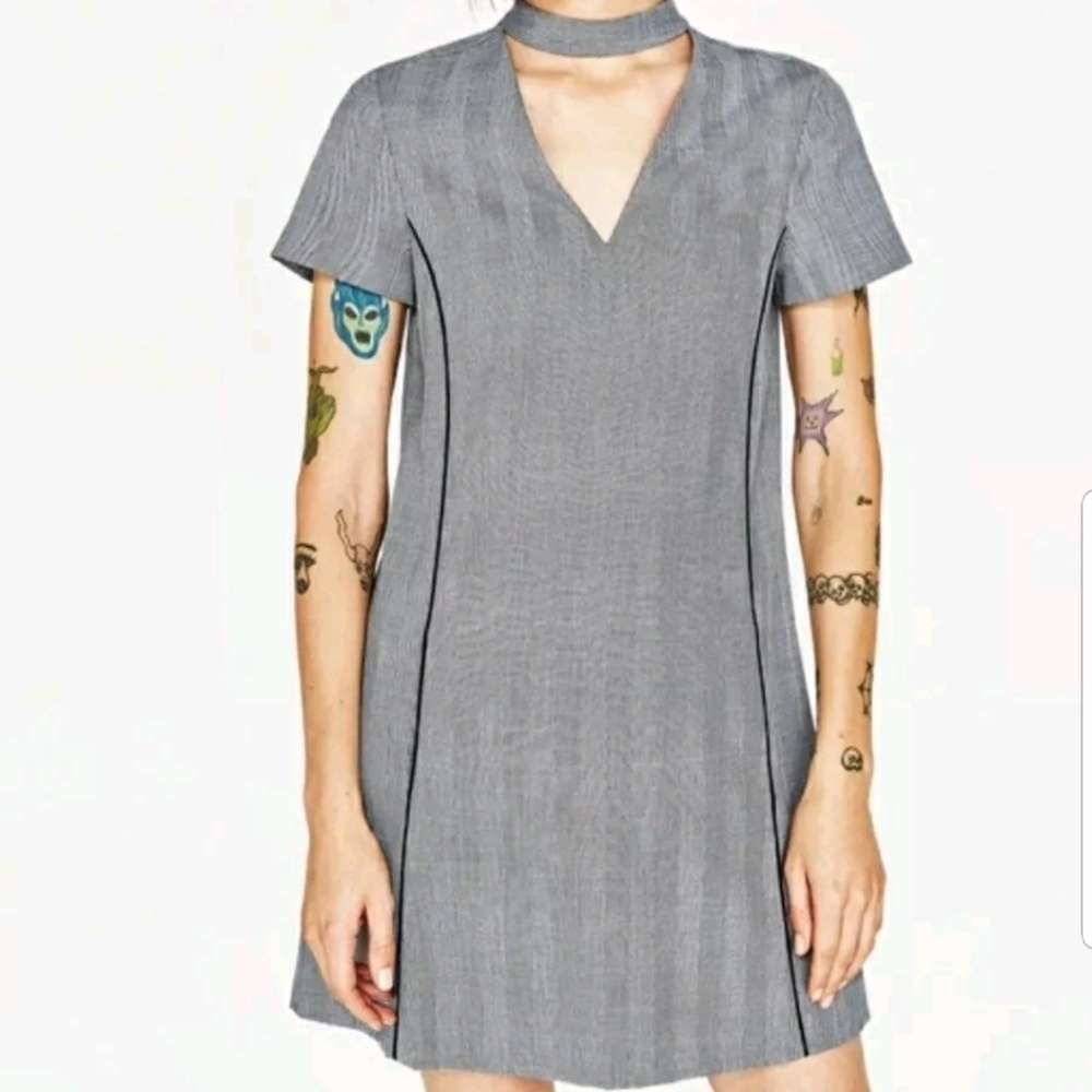 ZARA Black White Choker V-neck MINI dress